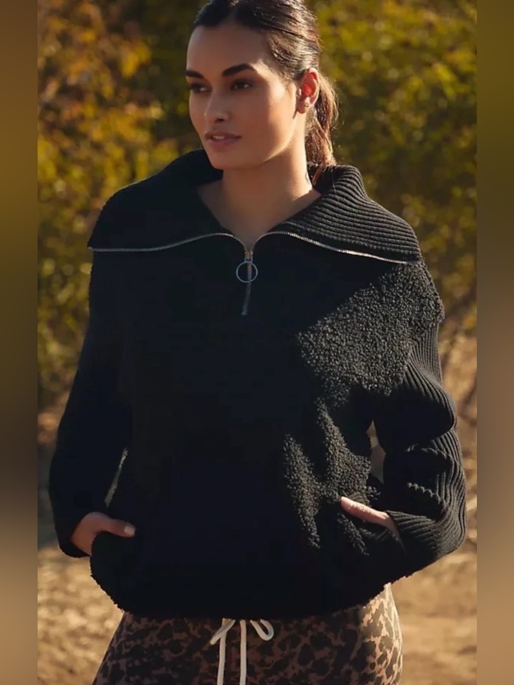 Varley Black Sherpa Quarter-Zip Turtleneck Pullover